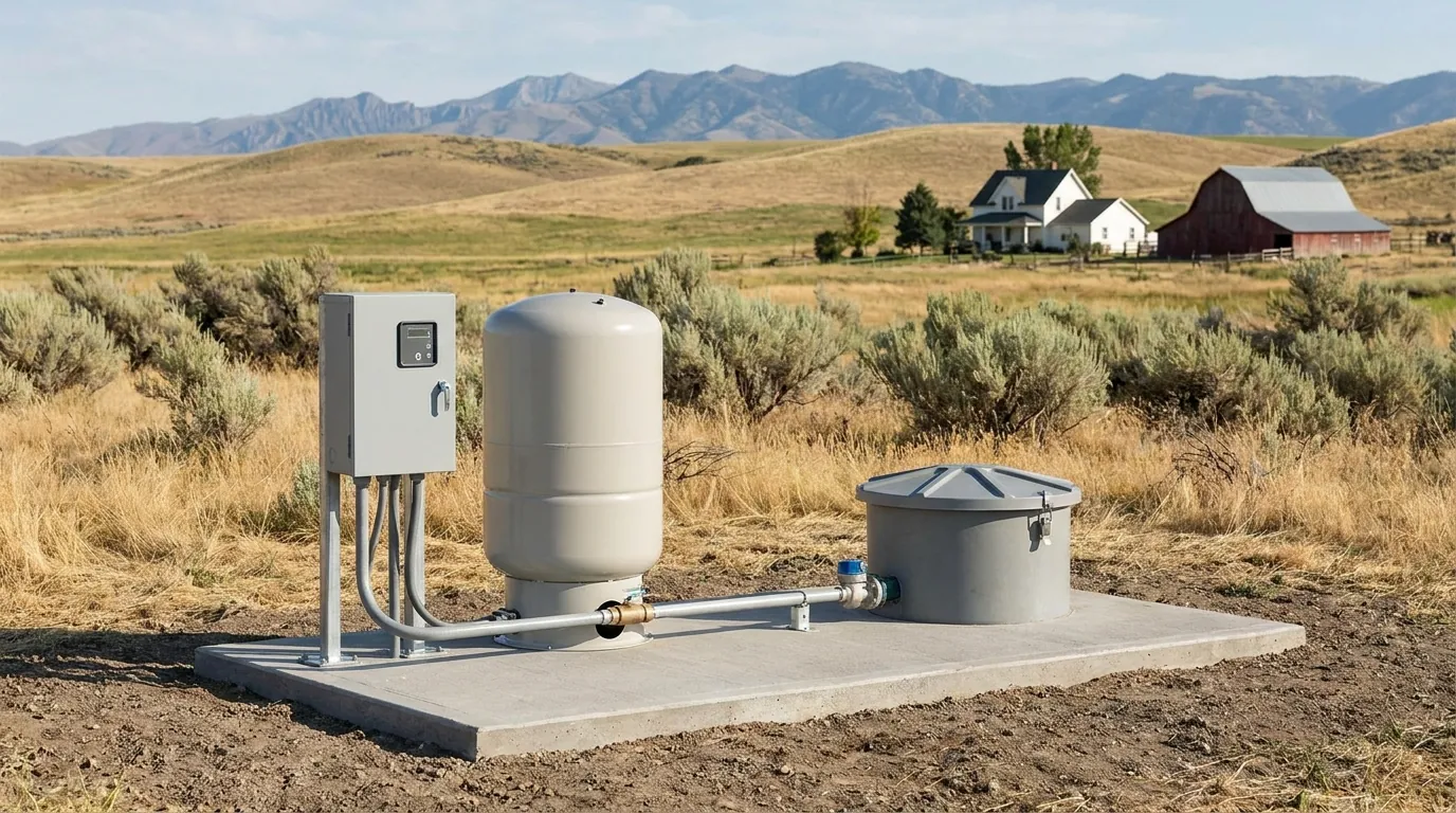 Well pump equipment at a rural Meridian, Idaho property