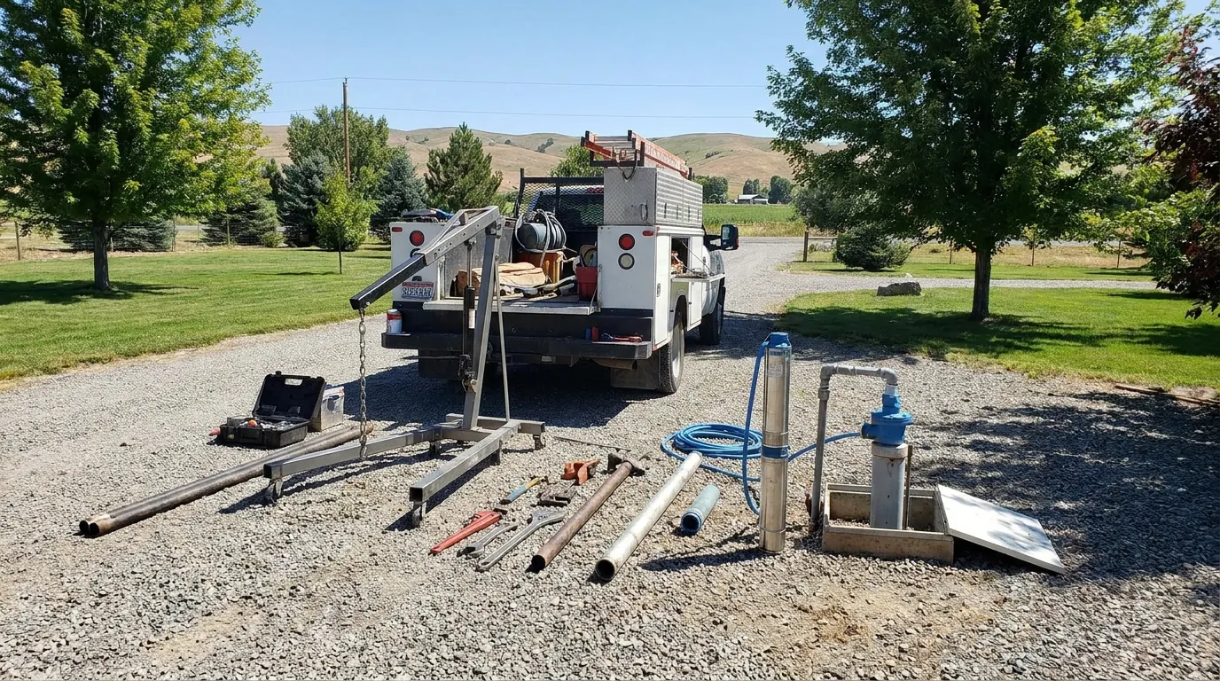 Well pump repair equipment at a Meridian, Idaho property